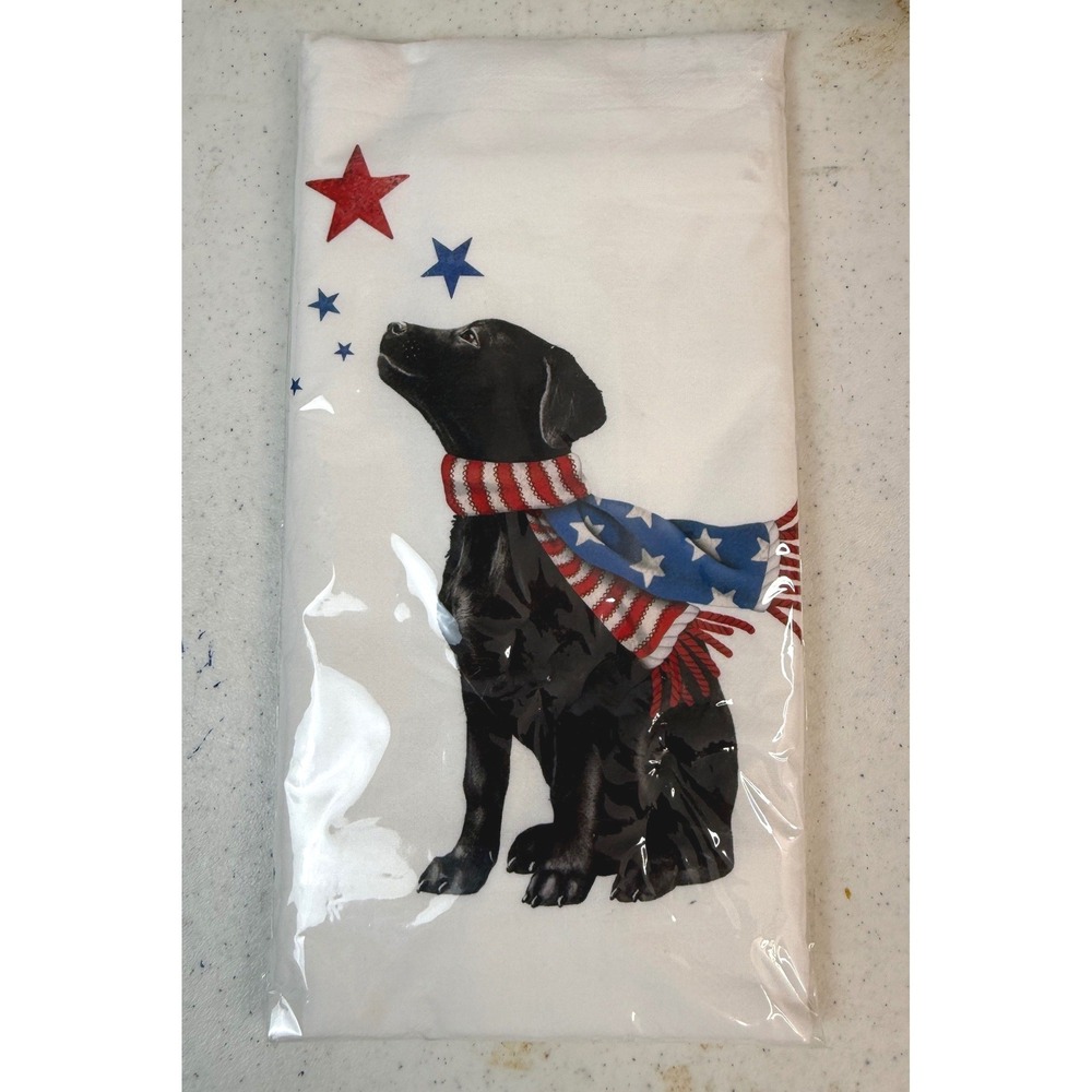 Flour Sack Kitchen Towel 30x30 Mary Lake-Thompson White Black Lab Patriotic NEW